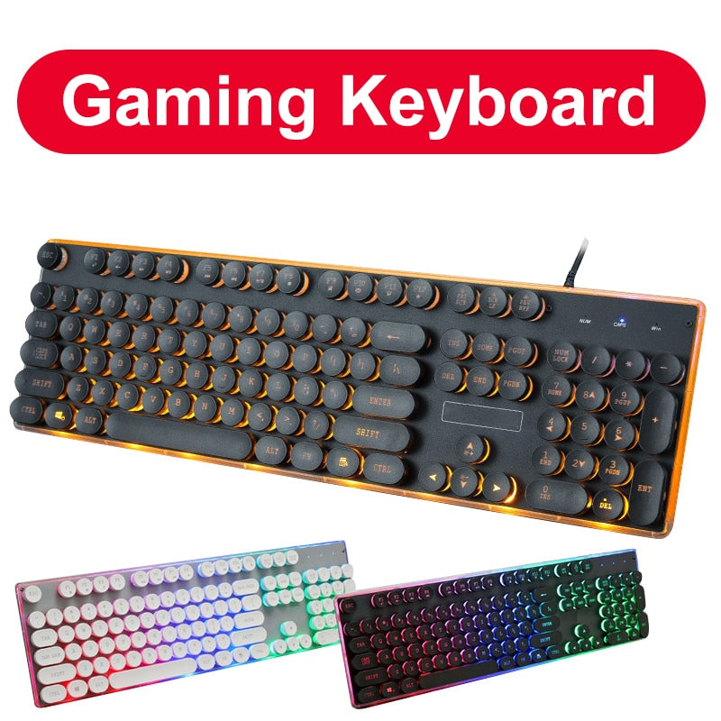 Wired Gaming Keyboard Retro Round Glowing Keycap